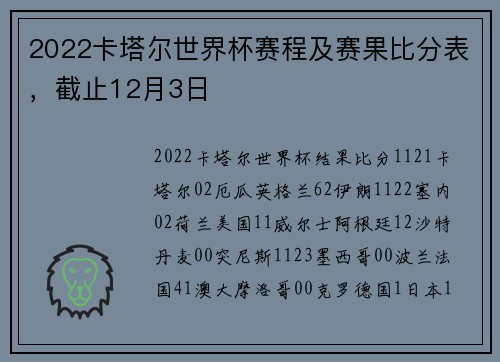2022卡塔尔世界杯赛程及赛果比分表，截止12月3日