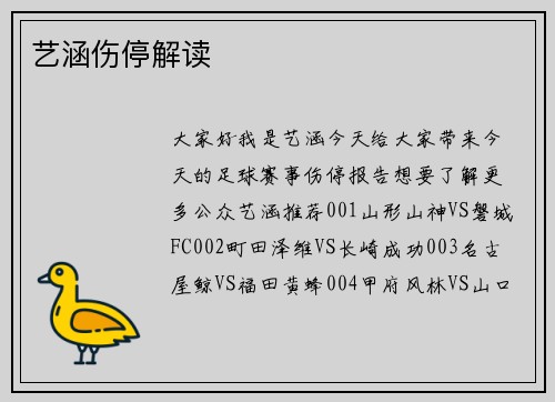 艺涵伤停解读