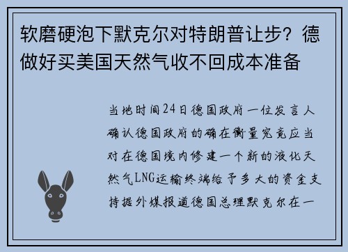 软磨硬泡下默克尔对特朗普让步？德做好买美国天然气收不回成本准备